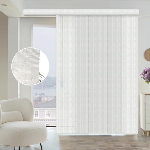 Graywind Customized Manual Panel Track Blinds, Light Filtering Natural Woven Sliding Panel Blinds Wand Control, Width Up to 389 cm, Sliding Room Dividers for Patio Glass Door Large Window, Cotton