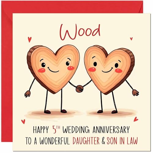 Wood Anniversary Card for Daughter & Son in law - 5th Wedding Anniversary Cards for Son in Law & Daughter Cute Anniversaries Greeting Cards