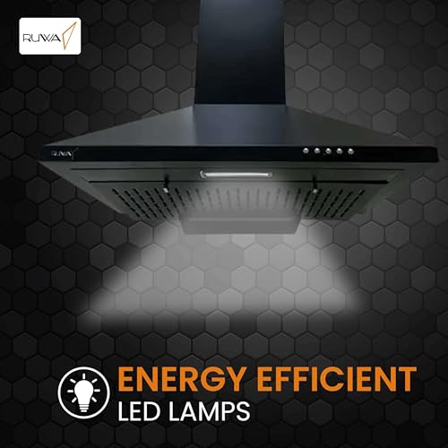 Image of RUWA GARNET 60 cm Filterless Wall Mounted Kitchen Chimney Black | 1000 CMH Suction Power | Auto Clean | 3 Speed Push Button Control | Low Noise | For 2-4 Burner Gas Stoves