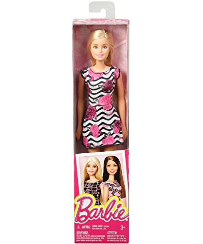 Muñeca Barbie Vestido Rosado con Rayas Negro y Blanco miniatura 2