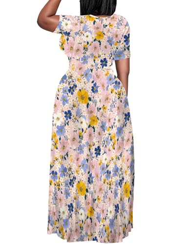 Image of PinkPatty Plus Size Dress for Women Casual Crew Neck Short Sleeve Maxi Dress Oversized Summer Beach Dresses with Pockets