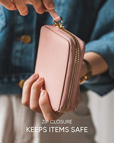 Image of Vulkitty Women Leather Wallet RFID Blocking Bifold Slim Coin Purse Credit Card Holder with Zipper Pocket Case, Pink, Classic