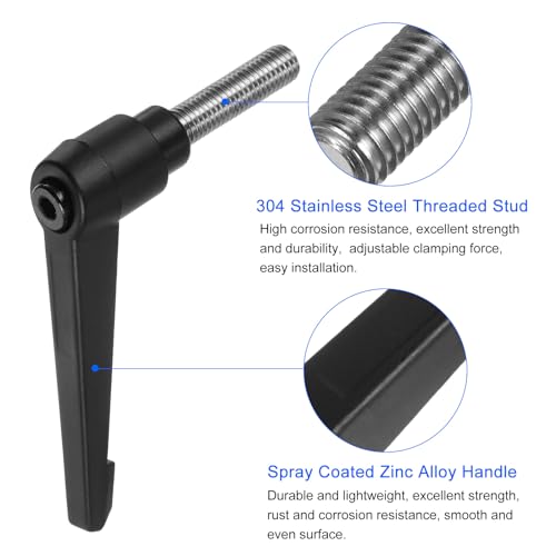 Image of uxcell 2pcs Clamping Lever Handles, M10 x 35mm 304 Stainless Steel Threaded Male Stud, Adjustable Handles Locking Quick Release Ratchet Push Button Bolt Knobs, Black