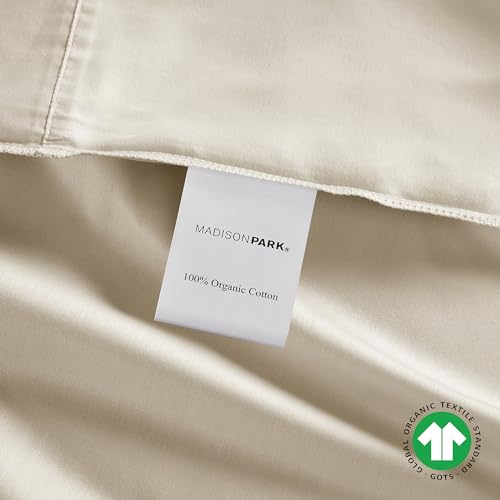 Image of Madison Park Organic Cotton Sheets 300TC, Queen Size Bed Set, Taupe 4 Piece | Soft & Breathable Cotton Bed Sheets, Elastic Deep Pocket, Fits Up to 18 inch Mattress, All Seasons Cozy Lightweight Bedding