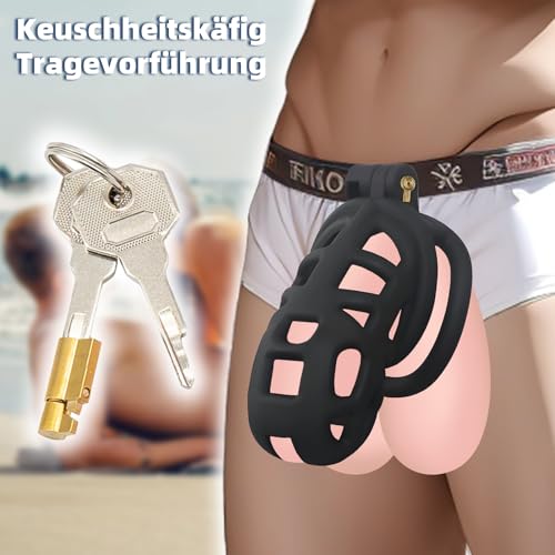 Peniskäfig aus Kunstharz mit 4 Unterschiedlich Großen Bogenringen Sexspielzeug Keuschheitskäfig mit Unsichtbarem Schloss und 2 Schlüsseln Chastity Cage mit Penisfesseln für Männer (XL)