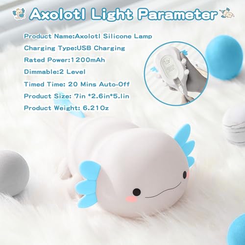 Image of FAMIDUO Axolotl Night Light,Cute Axolotl Lamp,Food Grade Silicone Nursery Nightlight,Rechargeable /Dimmable LED Squishy Novelty Animal Bedside Touch Lamp,Baby Room Decor, Axolotl Gifts for Kids /Boys