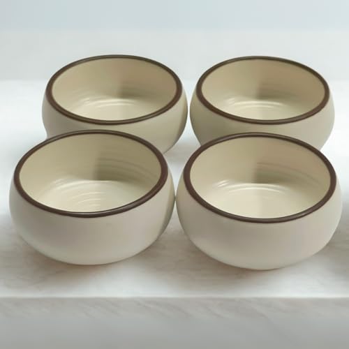 Image of Freakway Ceramic Bowls Set of 4, 150 ML, Cream with Brown Rim