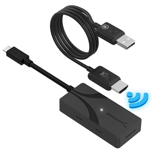 SABRENT Wireless HDMI USB C Screen Mirroring Kit, 1080p 60Hz Transmitter & Receiver, Plug and Play USB C to HDMI Adapter for Laptop Phone Tablet TV Projector (DA-TCHR)