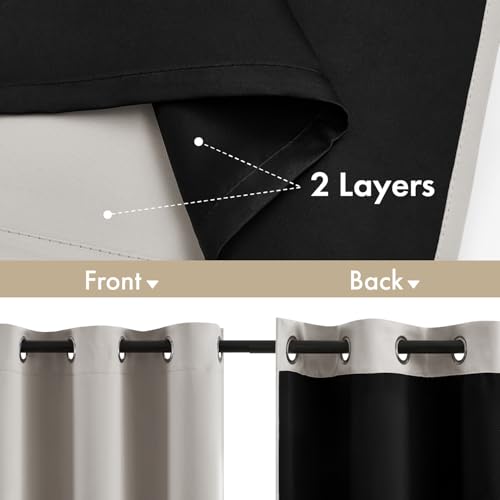 Image of MIULEE Stone 100% Blackout Curtains for Bedroom 40x63 Inch Long | 2 Thick Layers Thermal Insulated Window Curtains with Black Liner, Noise Reducing Grommet, Drapes for Living Room, 2 Panels