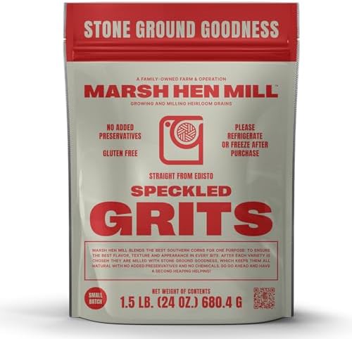 Marsh Hen Mill Speckled Pure Grits โ Stone Ground Heirloom Blend of Yellow & White Corn | Old-Fashioned Corn Grits | Gluten-Free & No Additives | Pure All-Natural | 24 oz (Pack of 1)