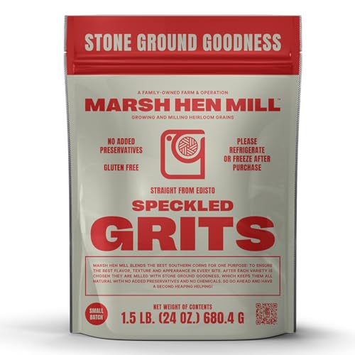 Marsh Hen Mill Speckled Pure Grits – Stone Ground Heirloom Blend of Yellow & White Corn | Old-Fashioned Corn Grits | Gluten-Free & No Additives | Pure All-Natural | 24 oz (Pack of 1)