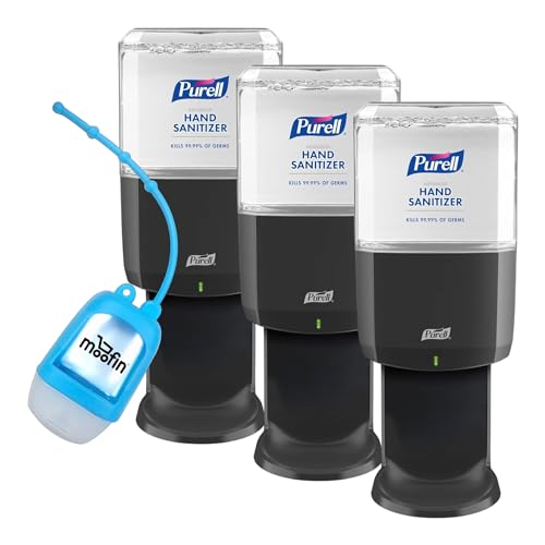 ES6 Touch-Free Hand Sanitizer Dispenser, 1200 mL, Graphite Finish, Bundle with Moofin Hand Sanitizer Dispenser - Sleek Design, Large Capacity, Reliable for Offices & Hospitals [Pack of 3]