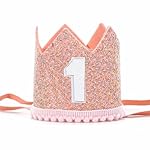 Alianzeo First Birthday Party Crown, 1st Pink Birthday Party Hat for baby Girl or Boy, Glitter Crown hat for 1st baby