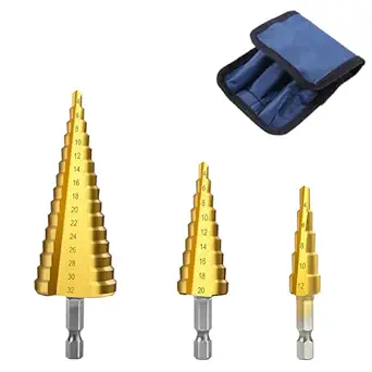 15 Sizes Step Drill Bit, 4-32mm Titanium Coated Step Bits, High Speed Steel 1/4