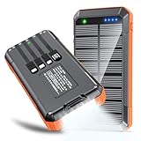 【Super Bright Camping Light】Das Solarpanel Power Bank ist mit 3 Beleuchtungsmodi ausgestattet. Drücken Sie zweimal die Taste, um den hellen Modus einzuschalten. Drücken Sie die Taste einmal, um in den Low-Light-Modus zu wechseln und drücken Sie dann einmal auf den SOS-Modus. Doppeltes Drücken der Taste schaltet das Licht in allen Modi aus. Ein Muss für Camping, Wandern, lange Reisen und Notfälle zu Hause.
