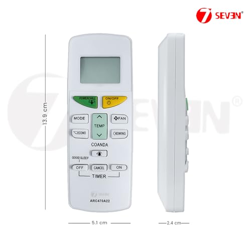 Image of 7SEVEN Compatible with Daikin Ac Remote Original ARC470A1 ARC470A5 ARC470A16 Model 132B Suitable for Split and Window Air Conditioner and Replicate of Genuine Remotes