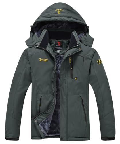 Image of donhobo Men's Fleece Jacket Winter Waterproof Warm Ski Jackets Windproof Coat with Zip Pockets Hood(Dark Grey,XXL)