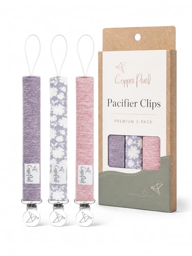 Image of Copper Pearl 3-Pack Pacifier Holders: Premium Knit Binky Clips for Baby Girls and Boys - Stylish Stainless Steel Design for Secure No-Drop Attachment - Lacie