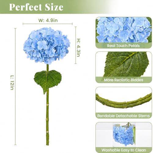 Image of CURATED CART Hydrangea Artificial Flowers with Stem, 1 Stick for Home Decor, Party, Living, Office Table, Realistic Look, Fake Flowers, 12 Inch, Blue