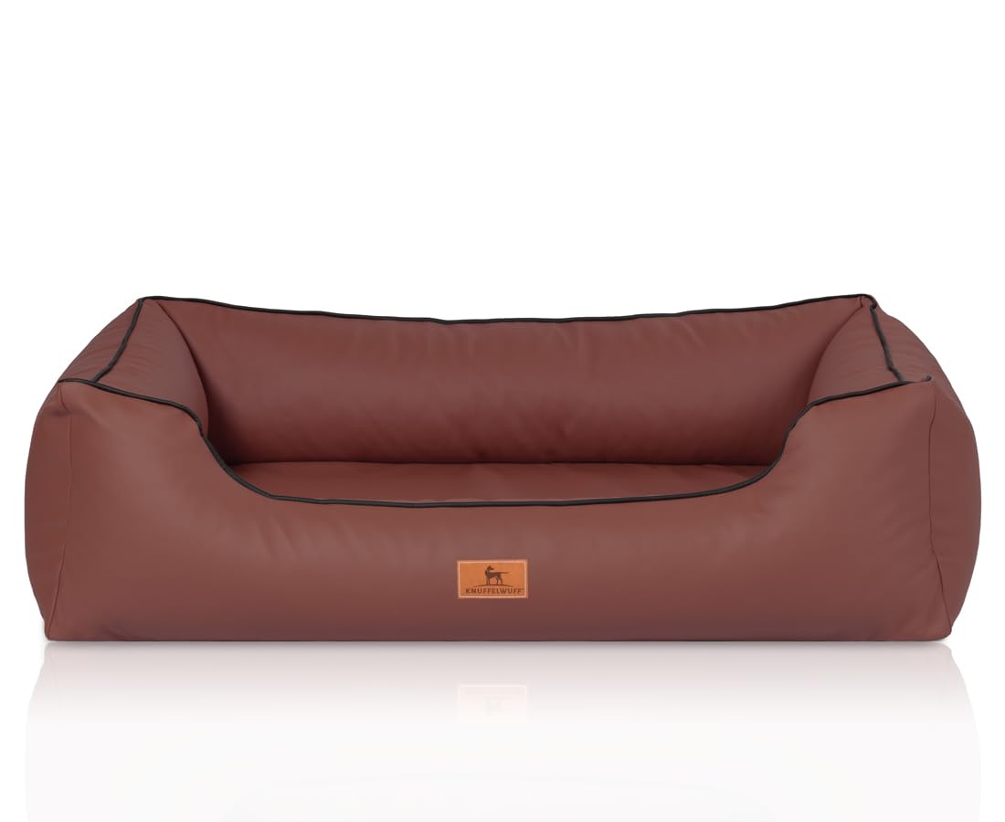 Knuffelwuff orthopädisches Hundebett Montana aus Kunstleder S 70 x 50cm Rotbraun - Abnehmbarer Bezug - leicht zu reinigen - für große, mittelgroße und kleine Hunde