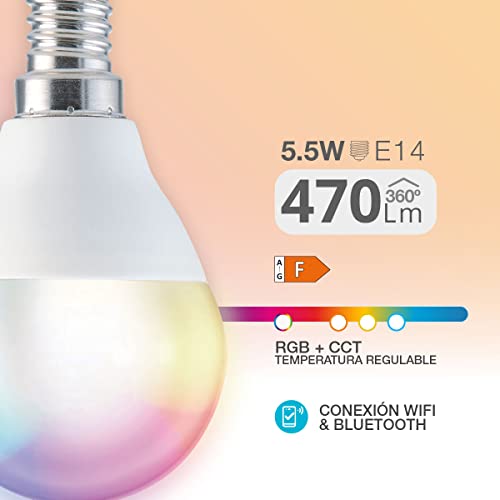 gsc evolution Bombilla Esferica LED Inteligente 5,5W E14 RGB+CTT Regulable Google Home | Alexa - imagen 2