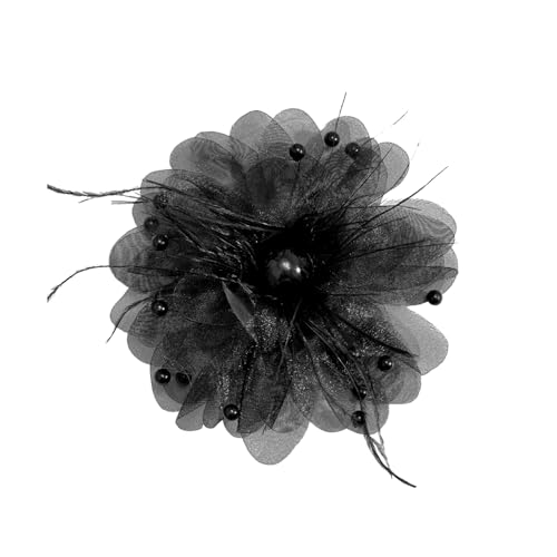 Image of Large Silk Camellia Flower Lapel Brooch Pin for Women Girls Handmade Fabric Rose Flower Floral Feather Faux Pearl Brooches Pins Dainty for Wedding Party Dance Suit Dress Accessories Jewelry Gifts