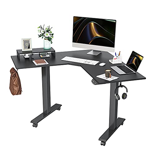 BANTI Dual Motor L-Shaped Electric Standing Desk, 48 Inches Adjustable Height Stand Up Desk, Sit Stand Home Office Desk with Black Top Black Frame
