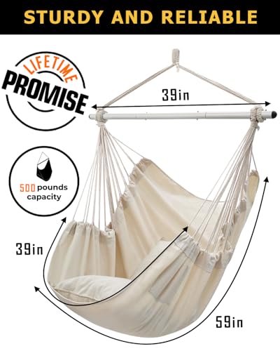 Image of ADVOKAIR Hammock Chair Swing, Heavy-Duty Hanging Rope Swing Seat Supports 500 Lbs, Ideal for Outdoor Patio, Backyard, Porch, Deck & Indoor Bedroom Use