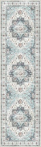 Madane Hallway Rug 3x10, Kitchen Rugs Washable Entryway Rug Vintage Kitchen Runners Non Slip Indoor Area Rug Farmhouse Carpet Runner for Bathroom Living Room Bedroom, Blue