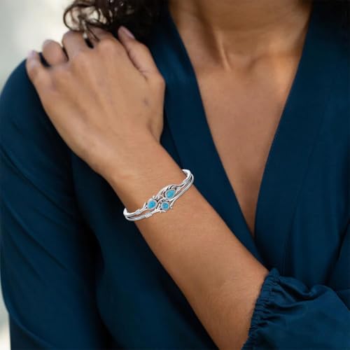 Bracelet turquoise naturelle ajustable en argent contre les bijoux amples - 6