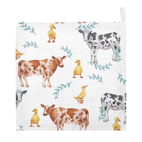 Image of vvfelixl Baby Muslin Washcloths Farm Animals Cows Duckling Baby Burp Cloths Cotton Baby Face Towel for Newborn Infants Boys Girls Soft and Absorbent 11.8 X 11.8 in, 3 Pack
