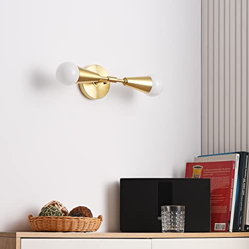 Image of BRIGHTTIA Vicky 2 Light Cone Socket Wall Sconce - Mid Century Modern Fixture for Wall & Ceiling - Minimalist Edison Lamp for Hallway and Bathroom Vanity - Brushed Gold (BW0027-2G)