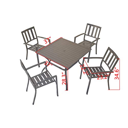 Image of LOKATSE HOME 5-Piece Outdoor Patio Dinning Furniture Set Metal Arm Chairs and Square Table with Umbrella Hole