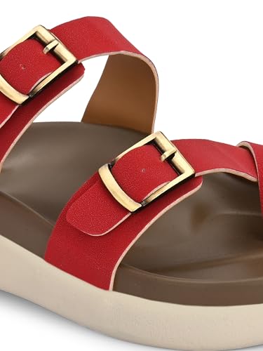 Image of EL PASO Women Red Faux Leather Casual Slip On Flats EPW5755 P