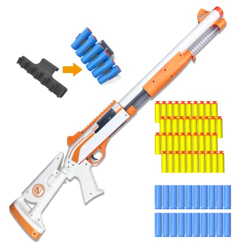 AGM MASTECH Jouet d'éjection de coquille - Levier de fusil à levier - En mousse souple - 20 coquillages - 40 fléchettes officielles - Blanc