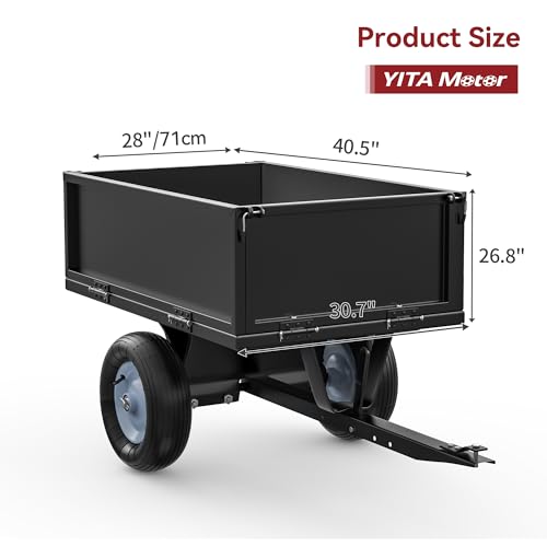 YITAMOTOR 500lbs Heavy Duty ATV Trailer Steel Dump Cart, 20 Cu.Ft Tow Behind Utility Dump Trailer with Removable Sides for Riding Lawn Mower Tractor, Black Utility Dump Trailer for Garden & Yard Work
