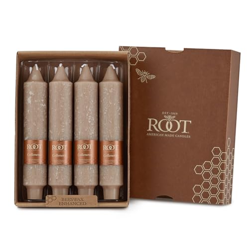 Root Candles 4-Count Unscented Dinner Candles Dripless Beeswax Enhanced Timberline Collenette Boxed Candle Set 7-Inch Taupe