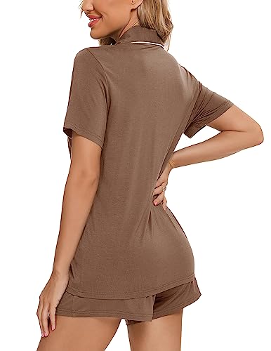 Image of Pjmlifecoco Women's Modal Pajama Set Short Sleeve Button Down Two Piece Soft Sleepwear with Shorts Loungewear S-XXL