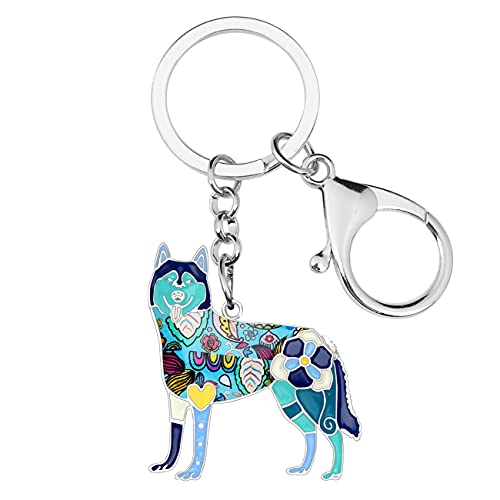 WEVENI Enamel Alloy Siberian Husky Dog Keychain Key Ring Pet Jewe...