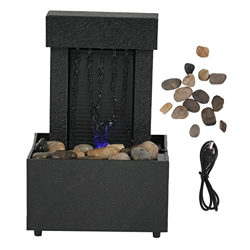 Tabletop Water Fountain with LED Lights and Genuine River Rocks for Home and Office Decor Features Color Changing Lights, USB Cord, and Calming Waterfall Sounds for
