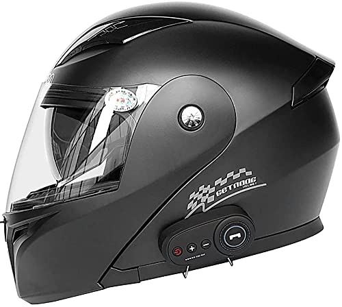 Casque de moto rabattable Bluetooth avec double visière anti-buée noir mat pour long trajet