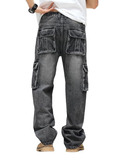 Nutriangee Men's Casual Baggy Cargo Workwear Jeans Loose Fit Straight Leg Hip Hop Denim Pants4
