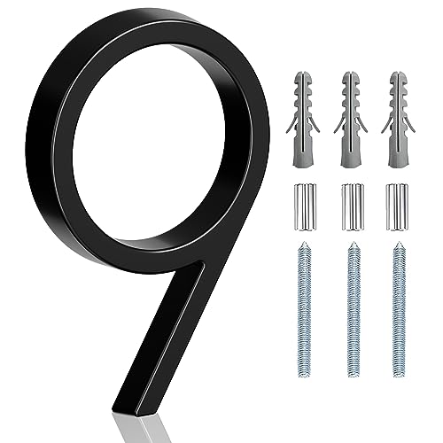 5" Floating Stainless Steel Address House Number, Modern Metal Anti-Rust House Numbers with Nail Kits for Door Garden Mailbox Decor Visibility Signage (9)