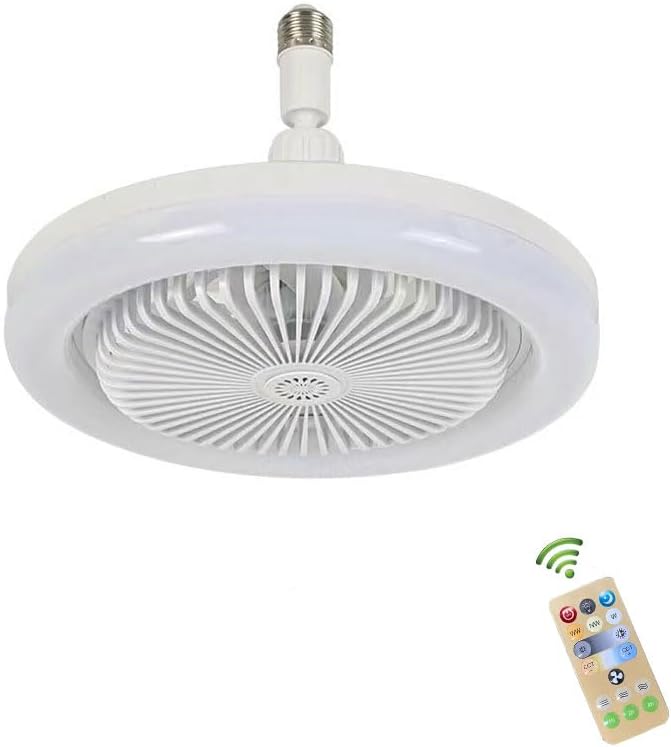 Jingsen LED Ceiling Fan Light with Remote - 2-in-1 Mini Fan & E27 Light Fixture, 3 Speeds & 3 Color Temperatures (White/Warm/Yellow), Quiet Bedroom Ceiling Fan Light for Home/Office(White)
