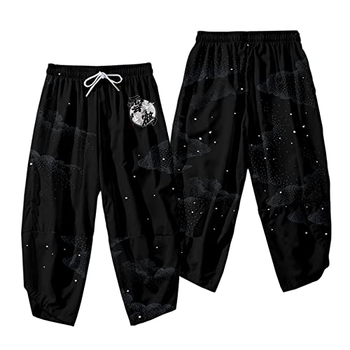 Image of DOSLAVIDA Men's Japanese Kimono Cardigan Suit Chinese Style Printed Jacket Pants Set Open Front Seven Sleeve Top & Shorts