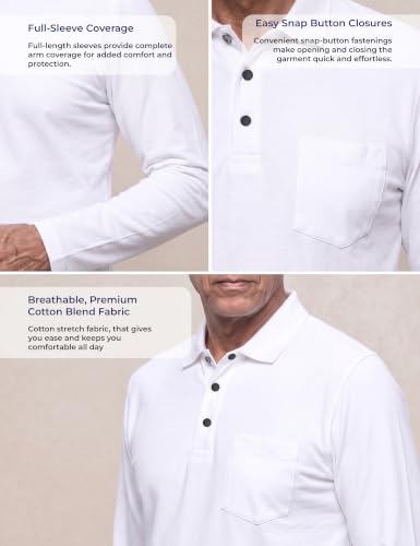 Image of Symbol Classic Men's Senior Wear Super Soft Cotton Stretch Polo | Regular Fit | Full Sleeve | Self Fabric Collar | Snap Buttons | Elderly Wear