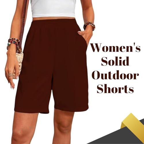 Image of Women's Outdoor Shorts with High-Waisted Design Drawstring Waist Relaxed Fit Stylish Brown Summer Wear | Women Dress | Jumpsuit | Jumpsuits for Women Stylish