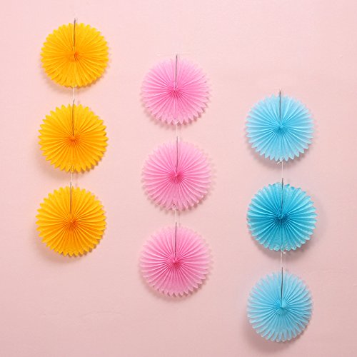 Zorpia Decorative Fan - Tissue Paper Fan Collection - Assorted Fans Of 10, 16-Inch, 8 Pieces, (Royal Blue Blue Party) #TOP7