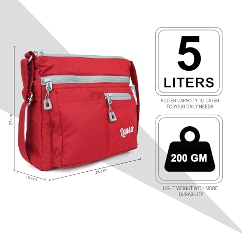 Image of Lasso Sling Bag For Women with Adjustable Strap Stylish Ladies Crossbody Polyester Sling Bag for Office, Causal, Travel & College | 5L Capacity & 5 Multiple Pockets (4 Zip & 1 Open Pocket)