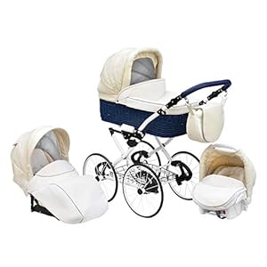 SKYLINE Klassisch Retro Stil Wicker LUX Kombi-Kinderwagen Buggy 3in1 Reise System Autositz (Isofix) (Morning Cream/17 "Räder)